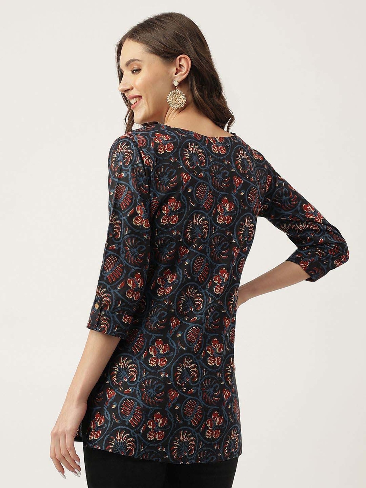 Divena Navy Cotton Floral Print Top