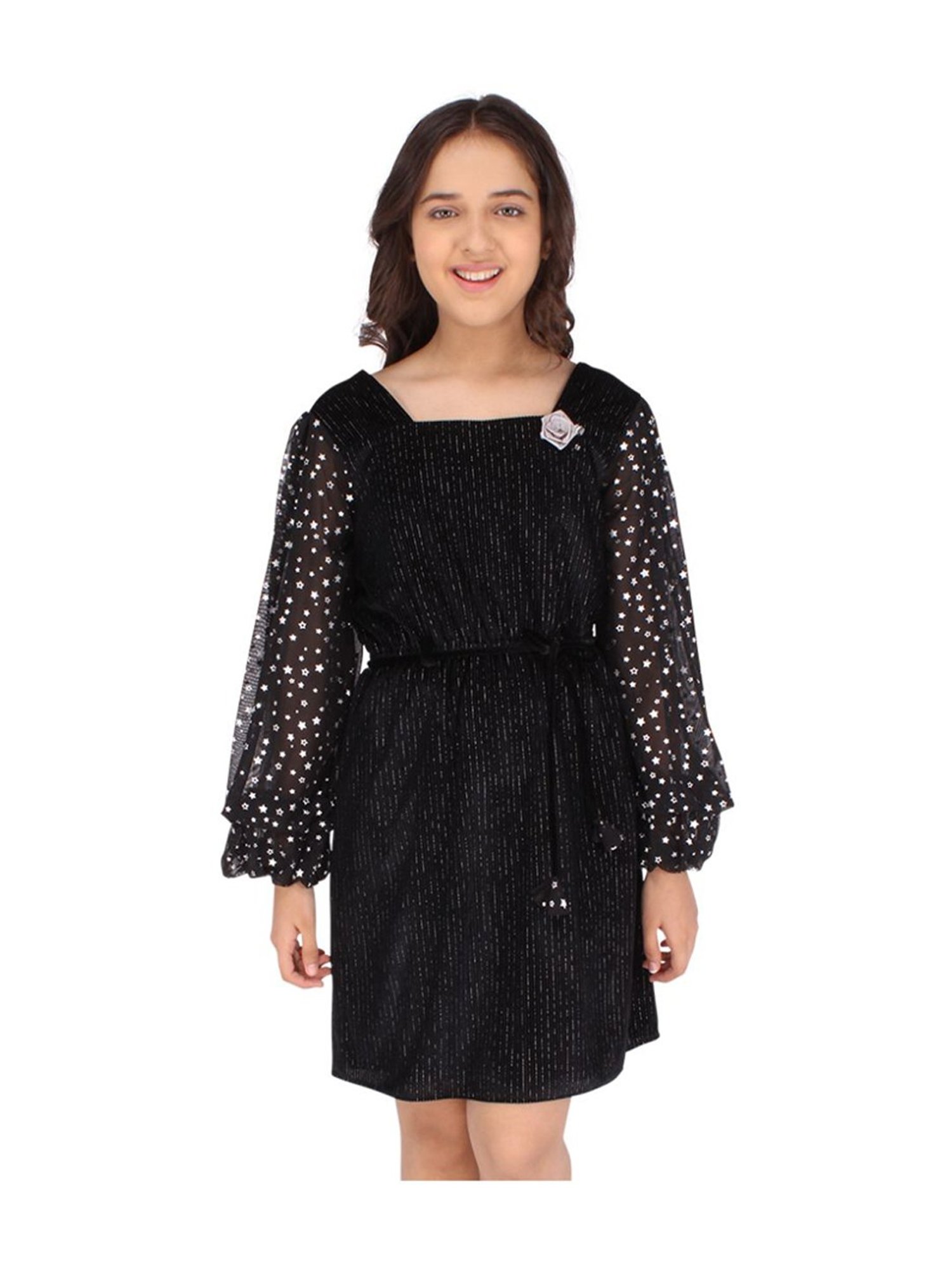 Cutecumber Kids Black Printed Full Sleeves Dress