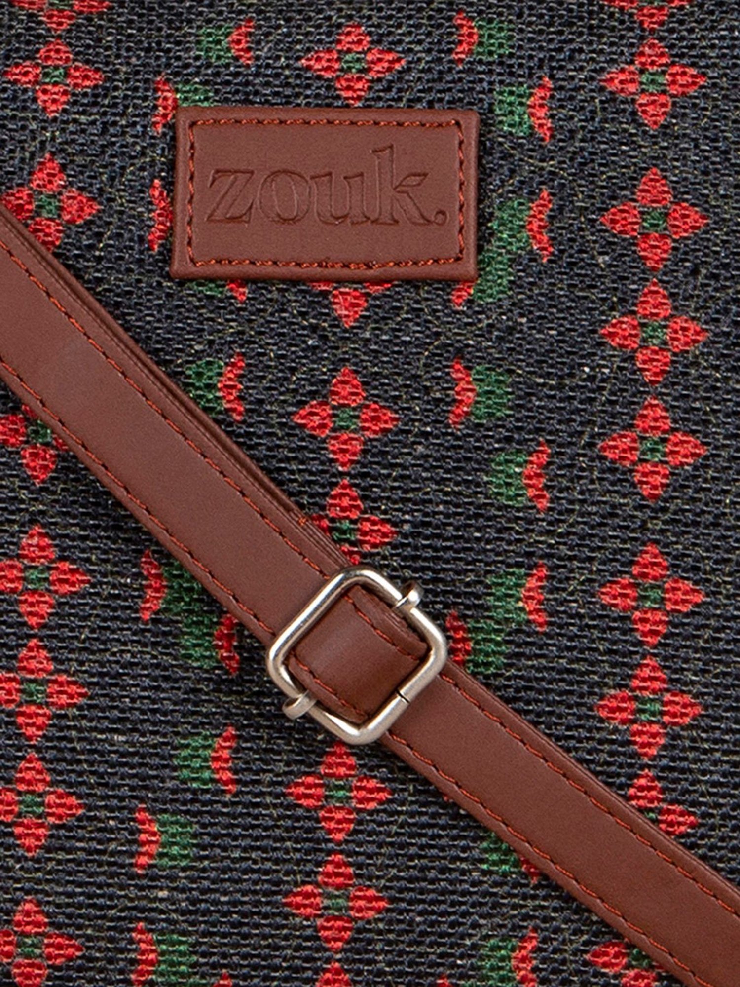 ZOUK Black Printed Medium Sling Handbag