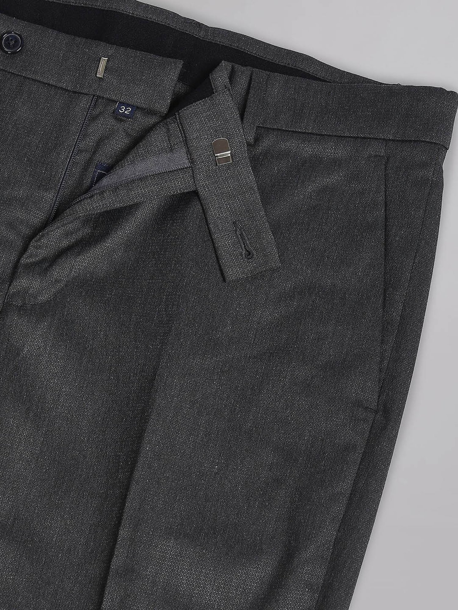 AD by Arvind Grey Slim Fit Flat Front Trousers