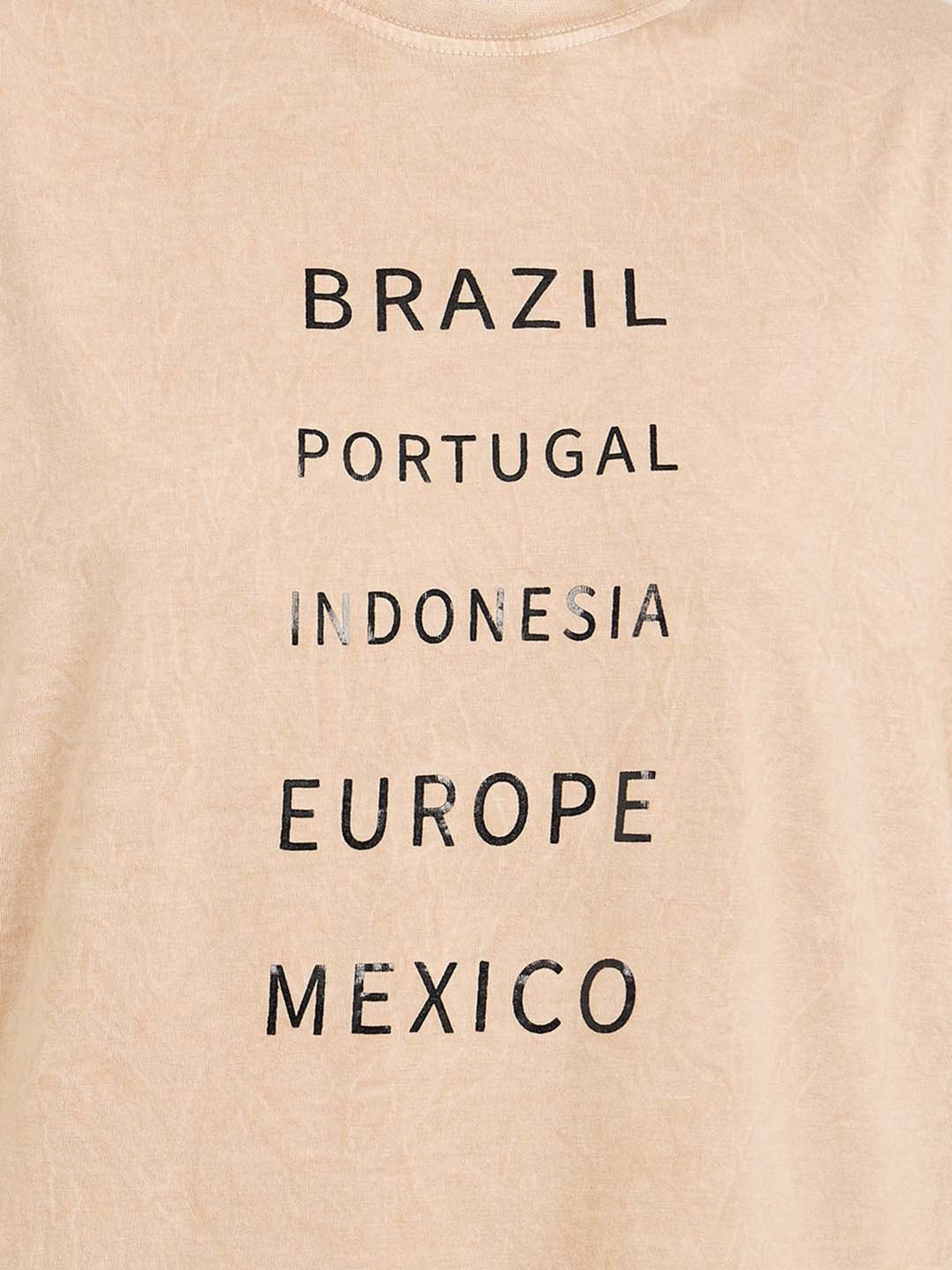 Styli Beige Cotton Printed T-Shirt