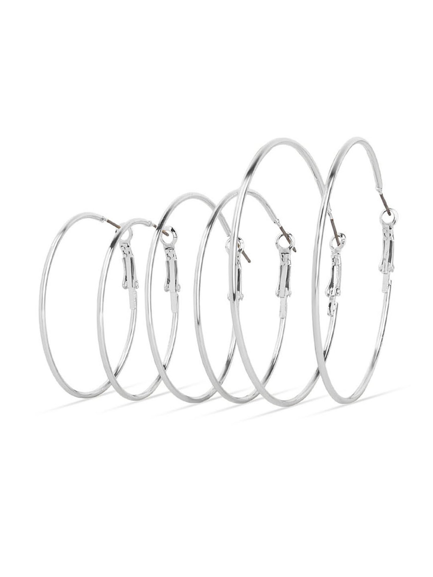 ToniQ Stylish Silver Plated Hoop Earrings For Women - Set of 3