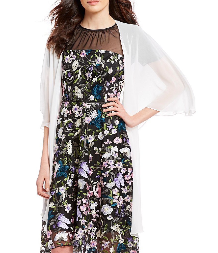 Cejon Metallic Crocheted Fringe Metallic Evening Wrap