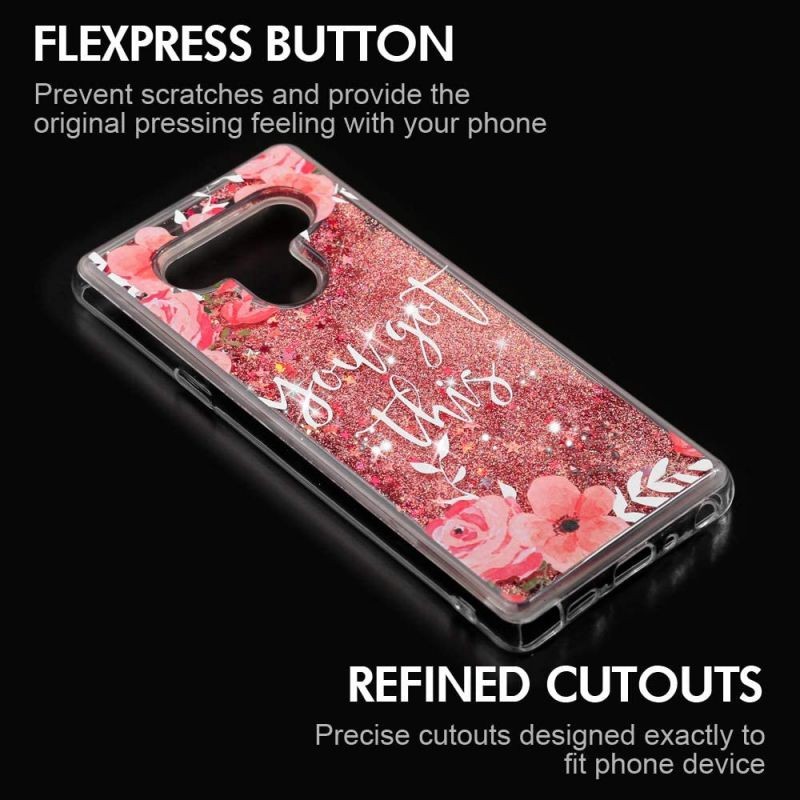 REDShield Waterfall Ring Liquid Sparkling Quicksand TPU CASE for LG STYLO 6 - Pink Flower