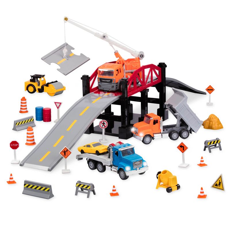 DRIVEN – Construction Playset with Toy Trucks and Bridge (39pc) – Micro Series