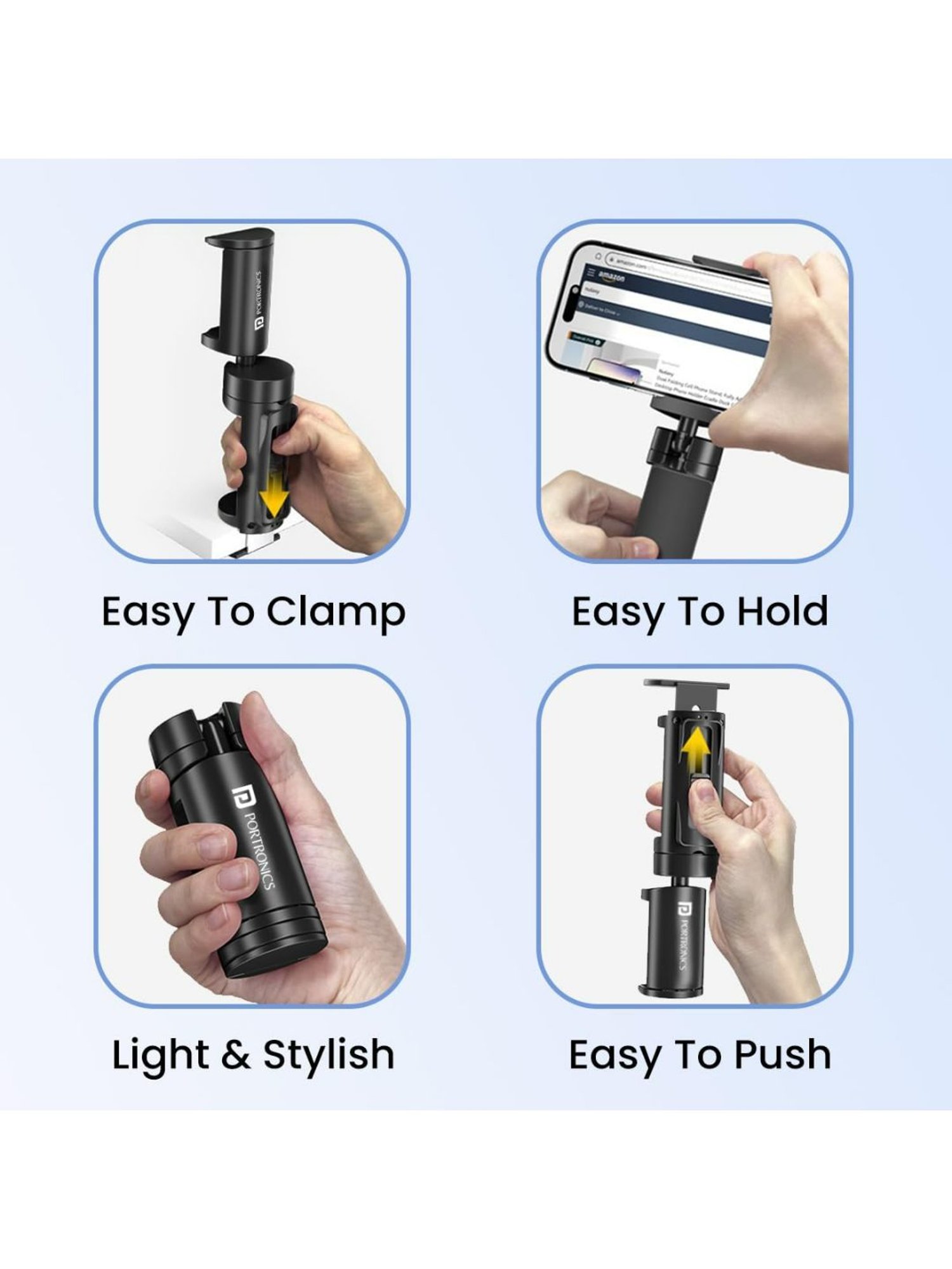 Portronics Mobot Clip 360&iquest; Deg Mobile Phone Holder with Adjustable Viewing Angles (Black)