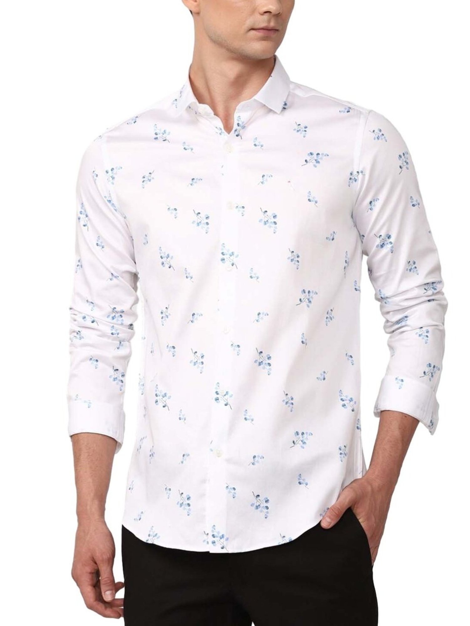 Simon Carter London White Printed Slim Fit Casual Shirt