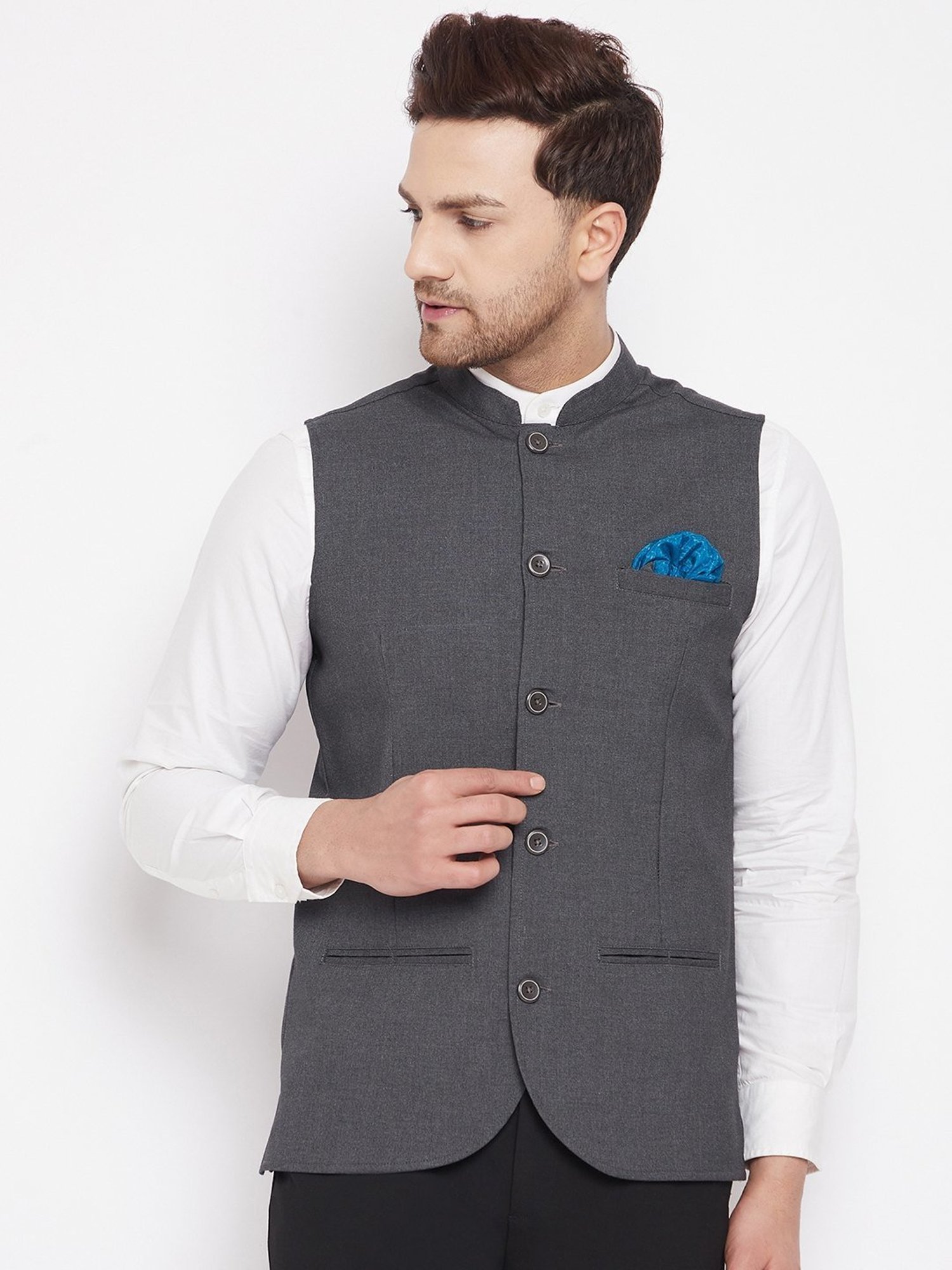 Even Grey Regular Fit Nehru Jacket
