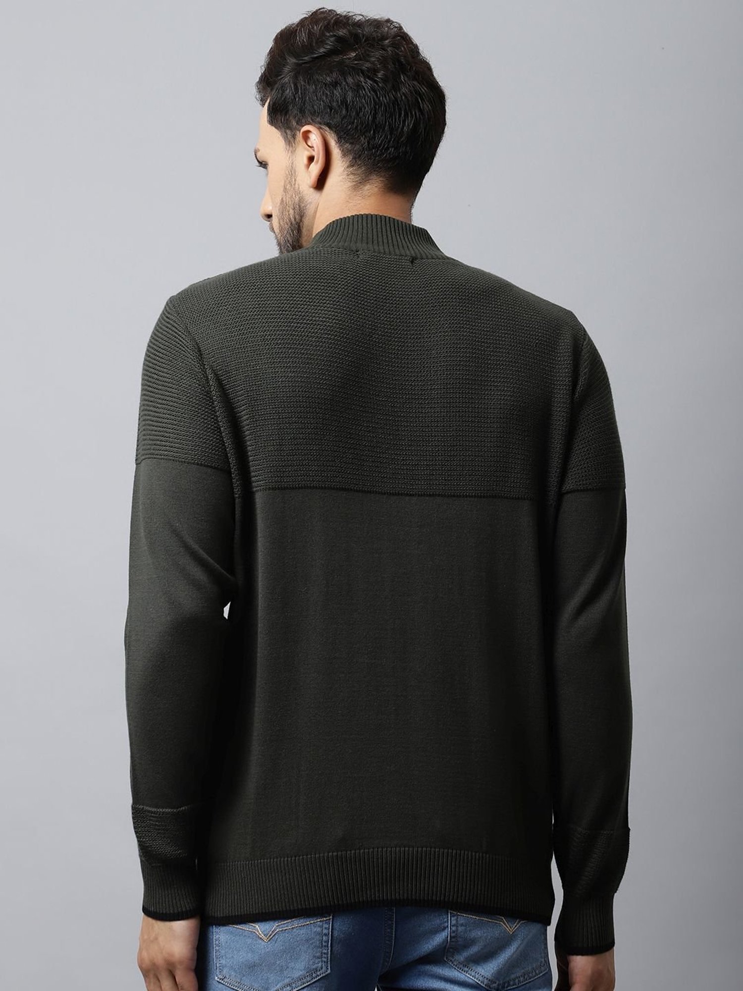 Cantabil Olive Regular Fit Self Pattern Sweater