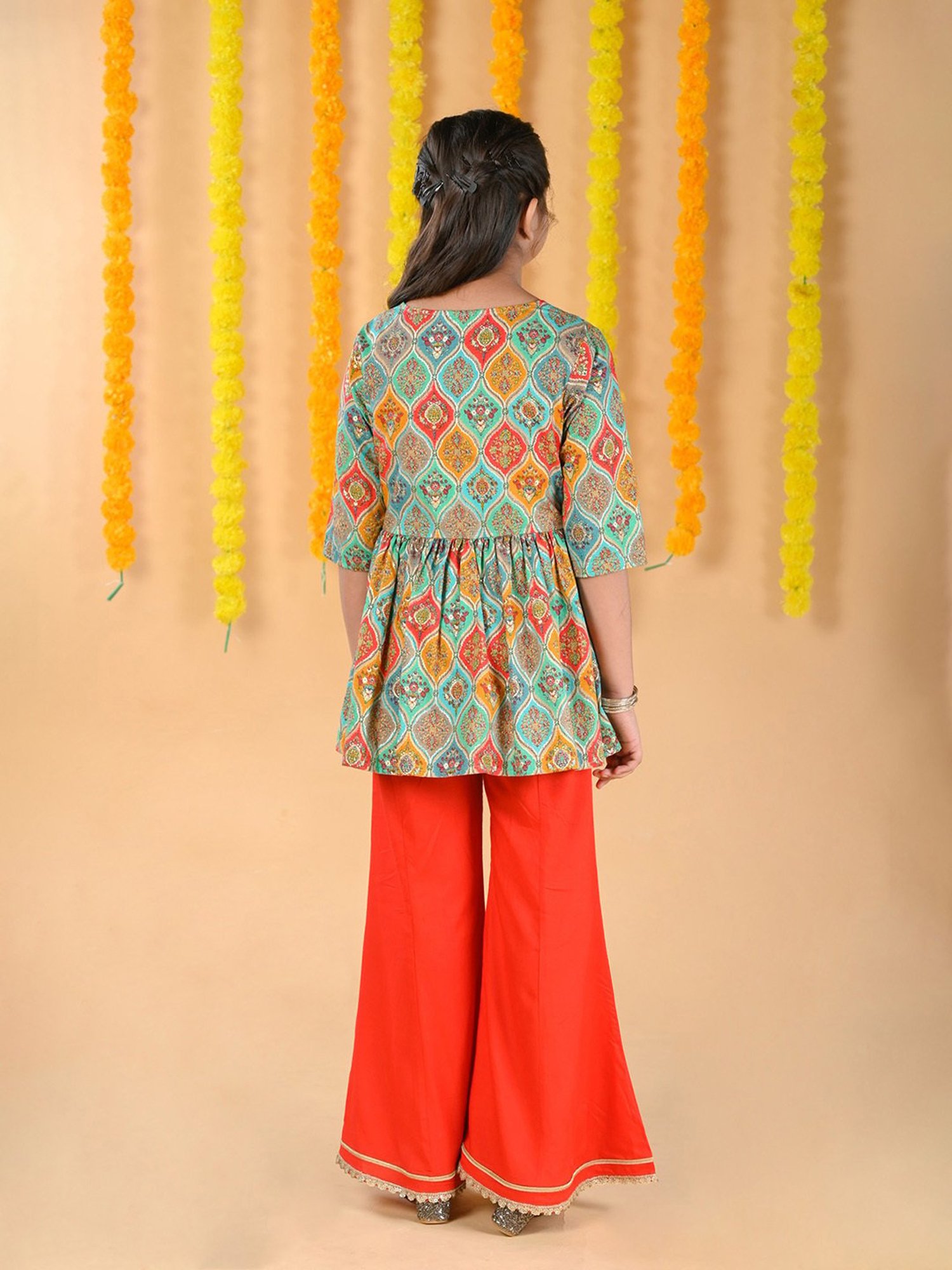 Budding Bees Kids Multicolor Printed Top, Jacket, Pants with Scrunchie