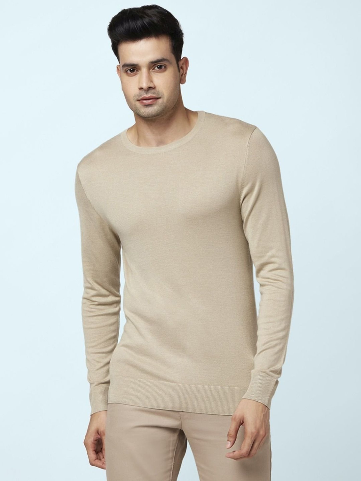 Byford By Pantaloons Beige Regular Fit Sweaters