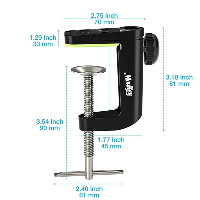 1 PCS C Shape Desk Table Mount Clamp For Microphone Mic Suspension Boom Scissor Arm Stand Holder with Adjustable Screw, Fits up to 1.97"/5cm Desktop Thickness