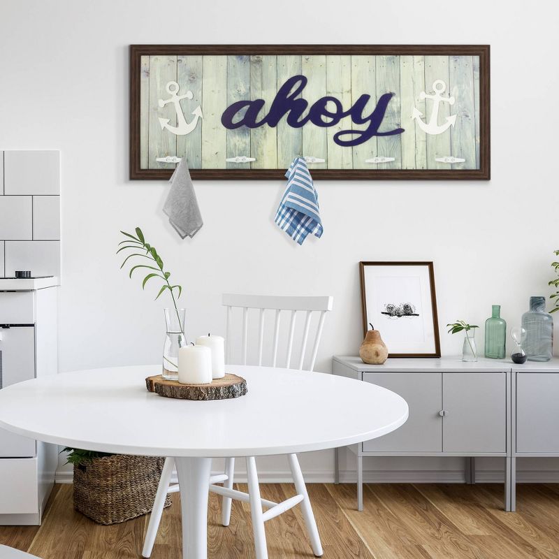 5 Hook Rustic Coastal Ahoy Framed Coat Rack - Crystal Art Gallery