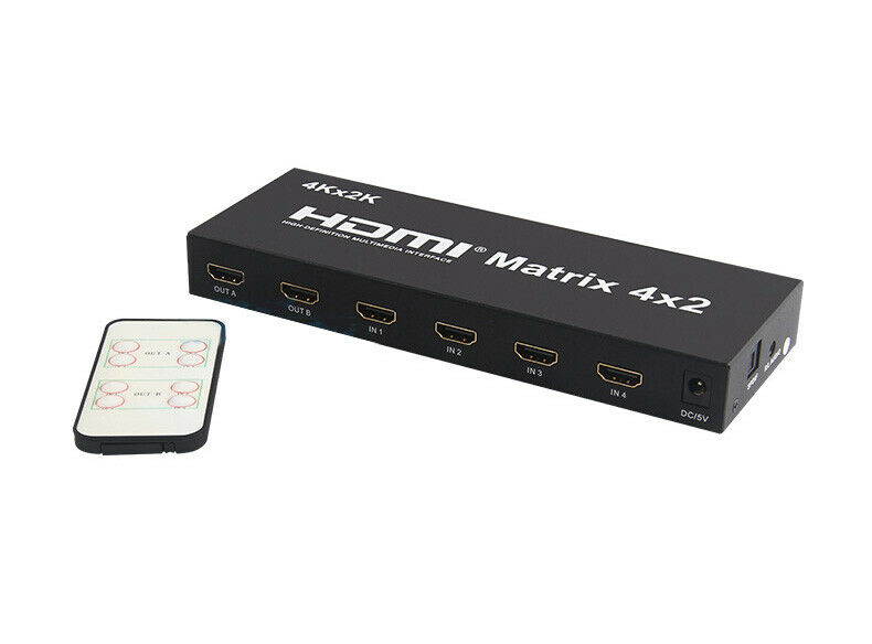 4x2 HDMI True Matrix Switch Splitter Selector Remote Control 3D 1080P 4-in 2-out