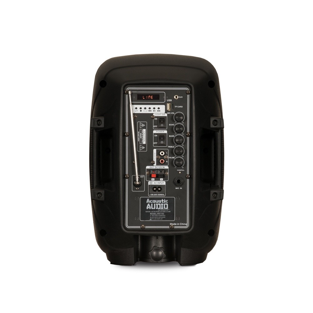 Acoustic Audio PRTY82 Battery Powered 8" Bluetooth LED Speakers with Wireless Mics and Stands