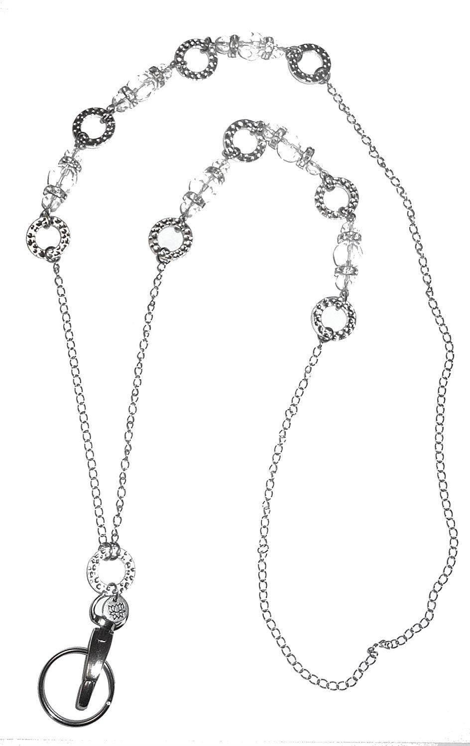 Hidden Hollow Beads The Grand Fashion Lanyard Necklace, Women's super strong chain lanyard for ID badge holder and keys, 34" long (Crystal Non Breakaway - Stronger)