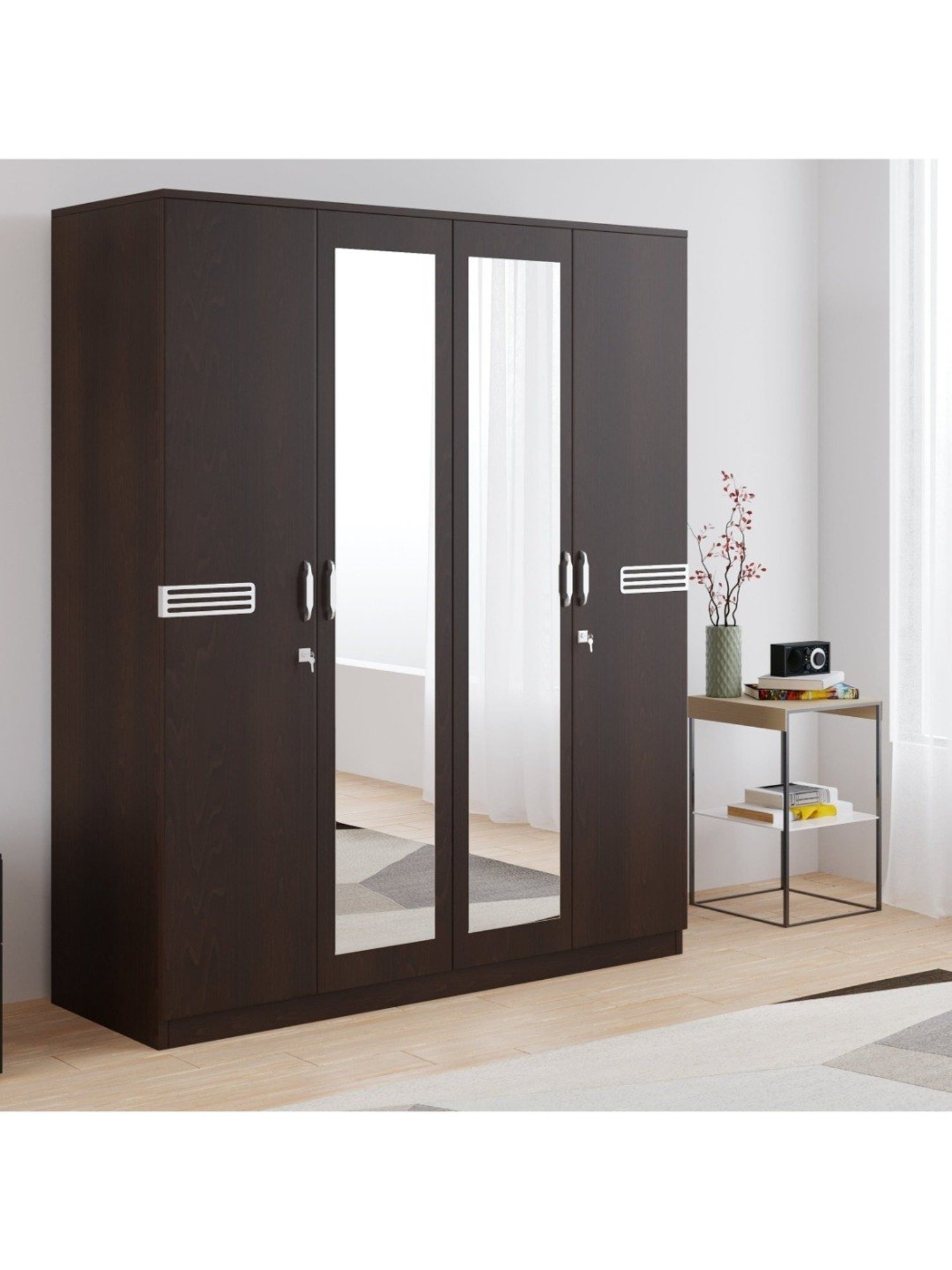 Nilkamal Riva New Wenge Engineered Wood 4 Door Wardrobe