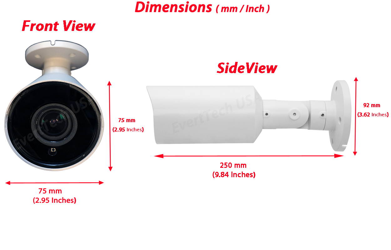 Evertech 1080P HD TVI AHD CVI Day Night Vision Indoor Outdoor CCTV Bullet Security Camera