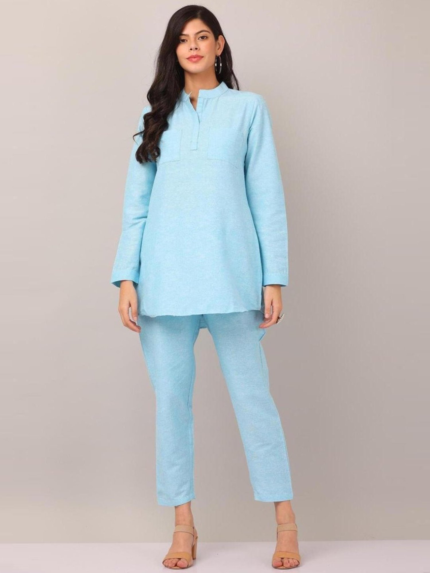 Kaanchie Nanggia Sky Blue Causal Wear Shirt and Pant Set