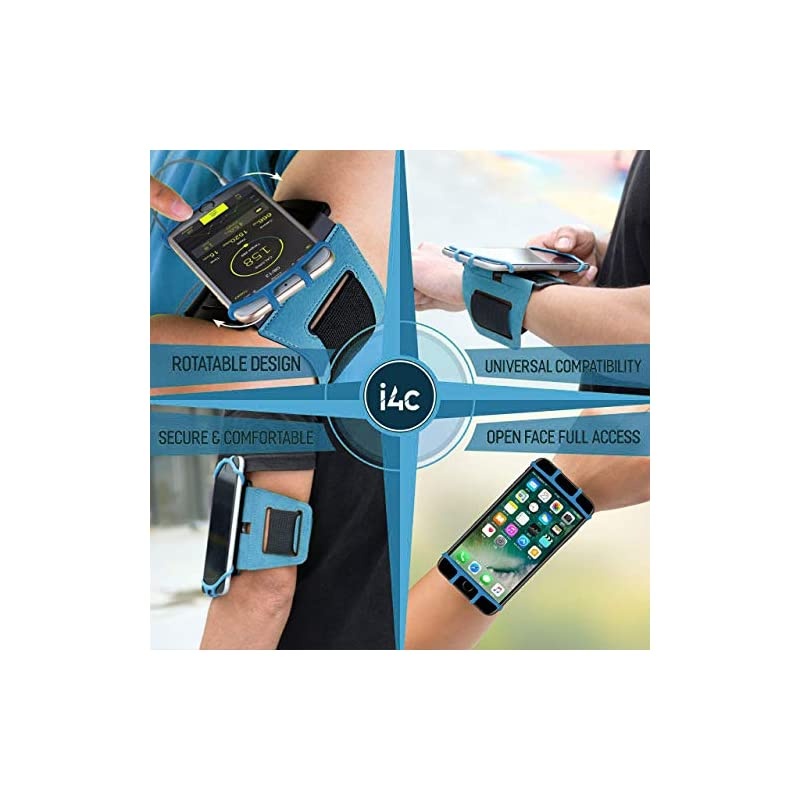 Rotatable Sports Running Armband for iPhone XR, XS Max, 8, 8 Plus, 7, 6, Samsung Galaxy A8, S9, S8, S6 Edge, Note, LG; Cell Phone Arm Holder for Men & Women with Free Extender Strap (Blue)
