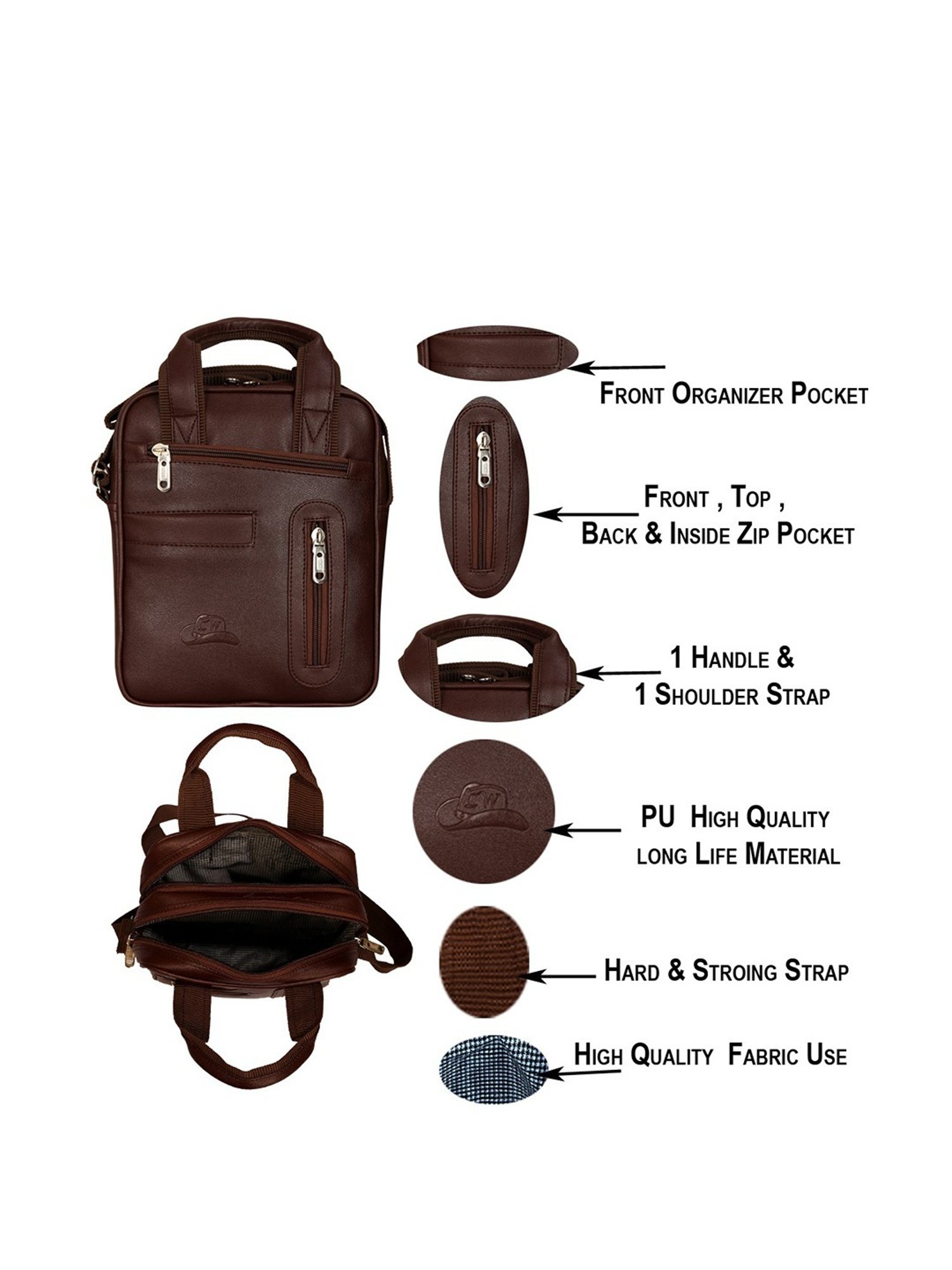 Leather World Brown Solid Medium Cross Body Bag