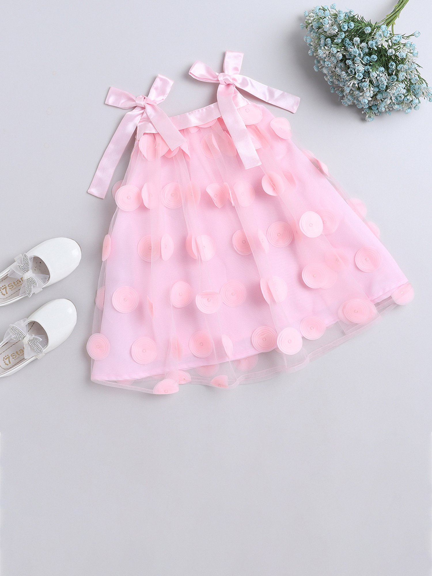 Many Frocks Kids Pink Solid Dress