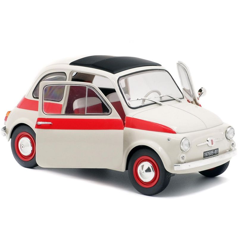 1960 Fiat 500 L Nuova Sport Cream with Red Stripes 1/18 Diecast Model Car by Solido