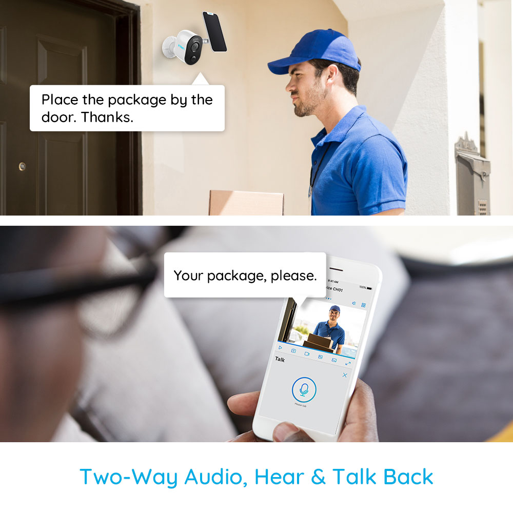 Reolink Argus 3 Spotlight Security Camera Wireless System with Solar Panel Outdoor Battery/Solar Powered, PIR Motion Activated, Two-Way Talk, Built-in Siren, for Home Surveillance