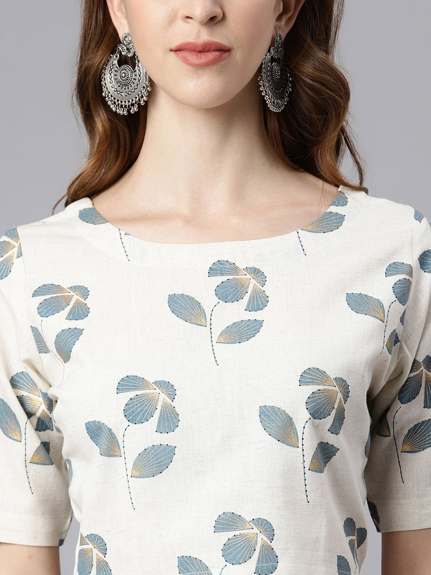 Janasya Beige Round Neck Crop Top & Palazzo Set