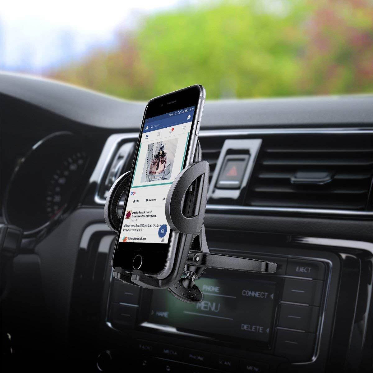 CD Slot Car Mount, Cuxwill Universal Phone holder One-Touch Release Cradle for Smartphones from 3.5-6 inch