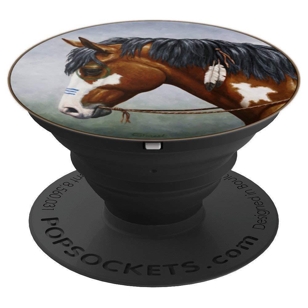Bay Pinto Native American War Horse Portrait - PopSockets Grip and Stand for Phones and Tablets