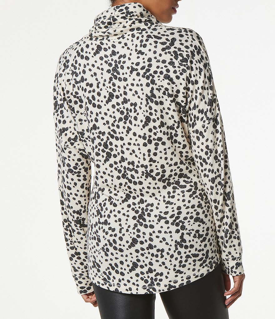 Marc New York Performance Animal Print Long Sleeve Soft Hacci Cowl Neck Tunic