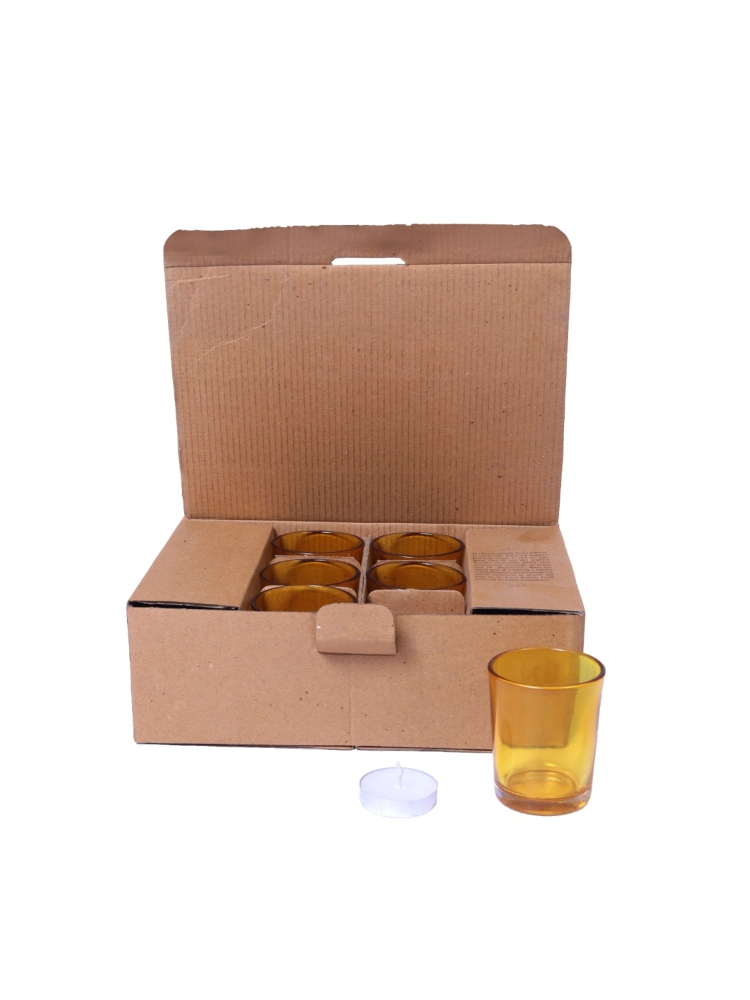 HOSLEY Yellow Glass Votive Tealight Candle Holder with Tealights - Set of 12