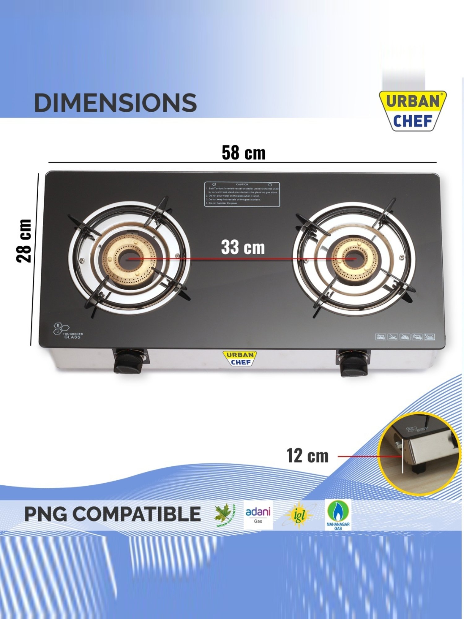 Urban Chef Gas Stove with 2 Burners ( Black )