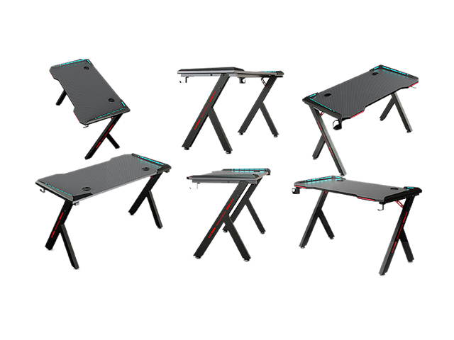 55inch Gaming Desk-game computer desk with LED lighting, cup holderand Headphone Hook,Black