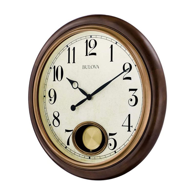 Bulova Clocks C4868 Jefferson Indoor Wood 20 Inch Diameter Quartz Decorative Hanging Wall Clock, Brown Cherry