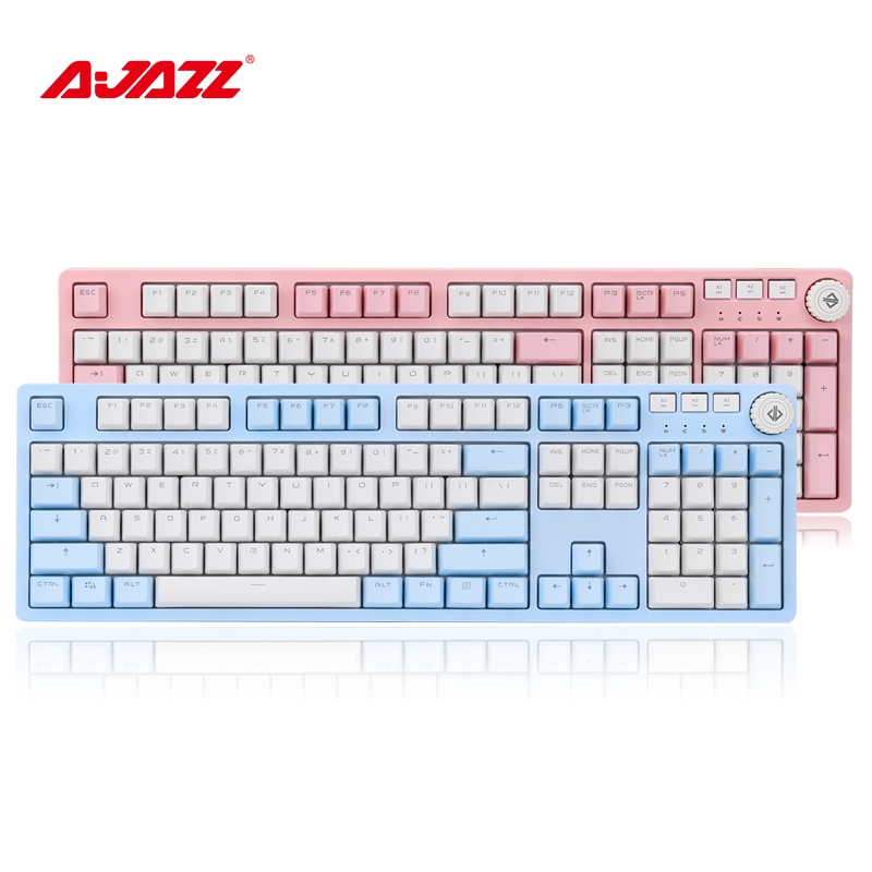 A-jazz AK515 Chinese Style Design,  104Keys N-Key Rollover White Backlit USB Wired Mechanical  Gaming Keyboard-,PBT Keycaps, Type-C