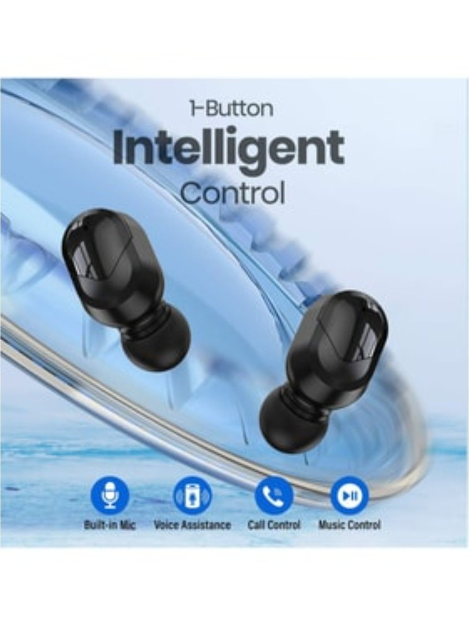 PTron Bassbuds Plus True Wireless Bluetooth 5.0 Earbuds, Digital Display & with Mic (Blue & Black)