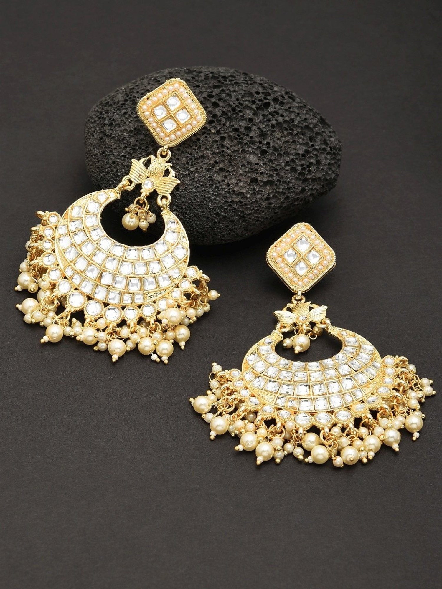 Zaveri Pearls Gold Tone Traditional Kundan & Pearls Dangler Earrings - ZPFK11426