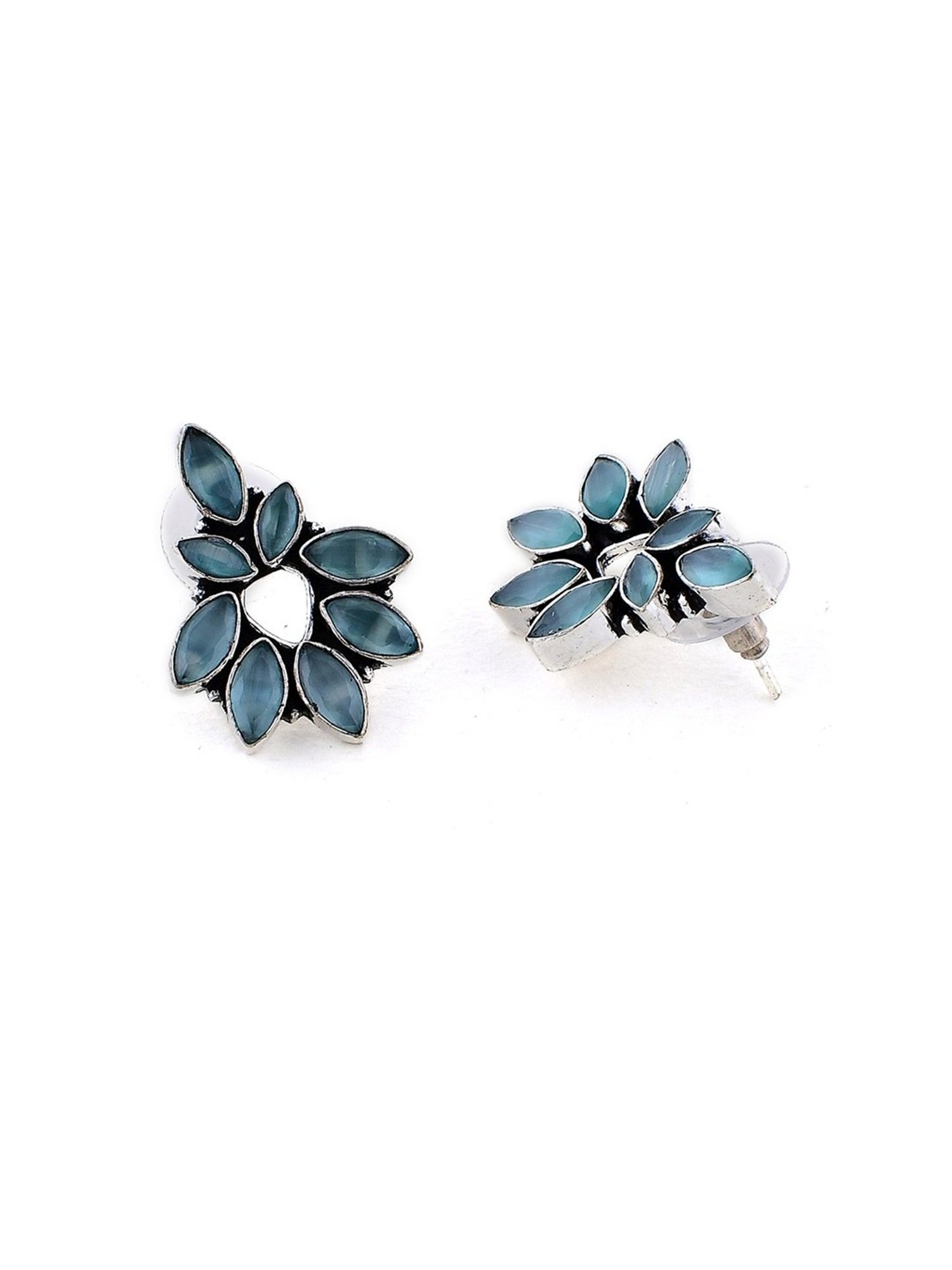Imli Street Green Silver Tone Stone-Studded Handcrafted Stud Earrings