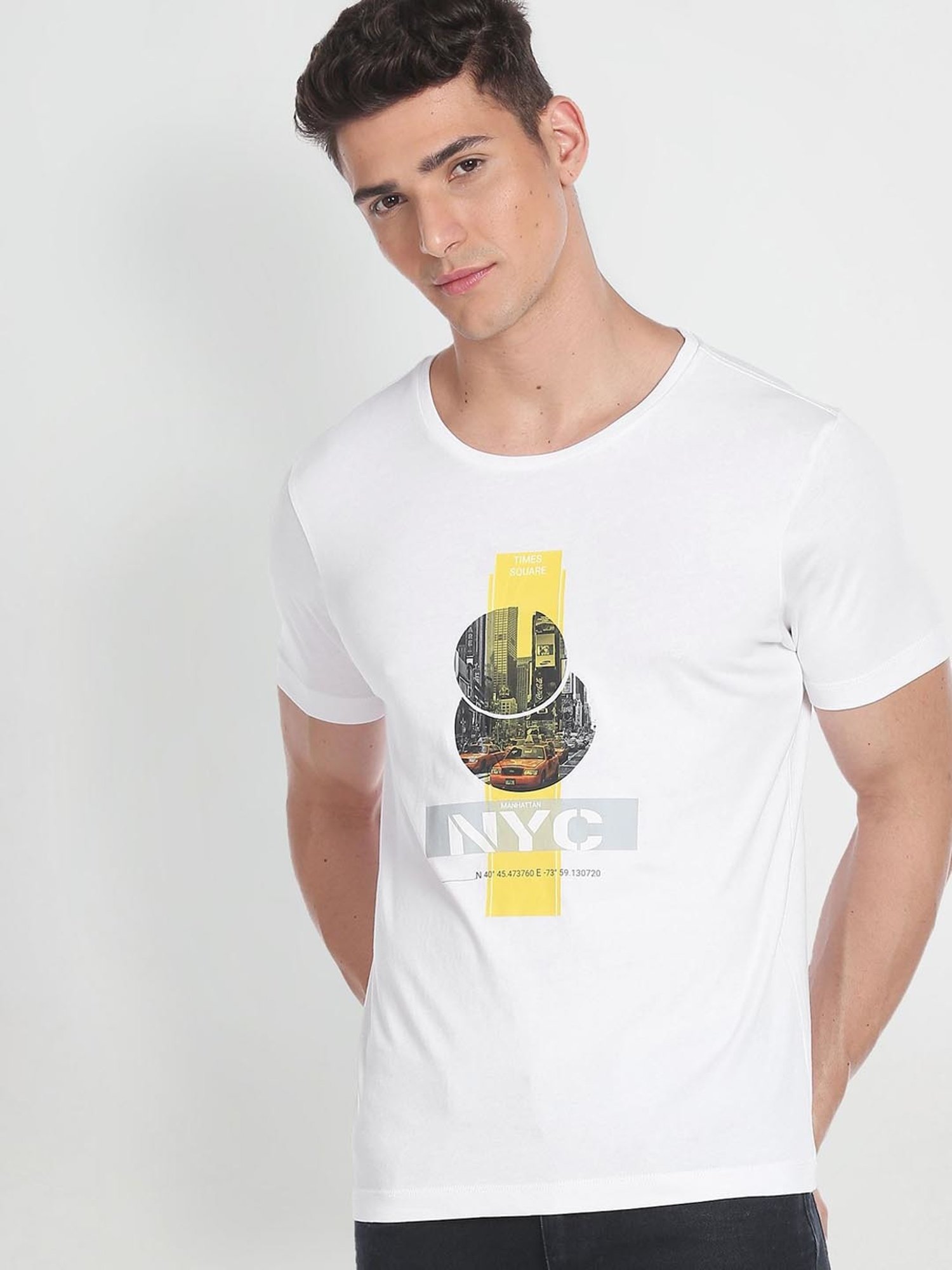 Arrow New York White Cotton Regular Fit Printed T-Shirt