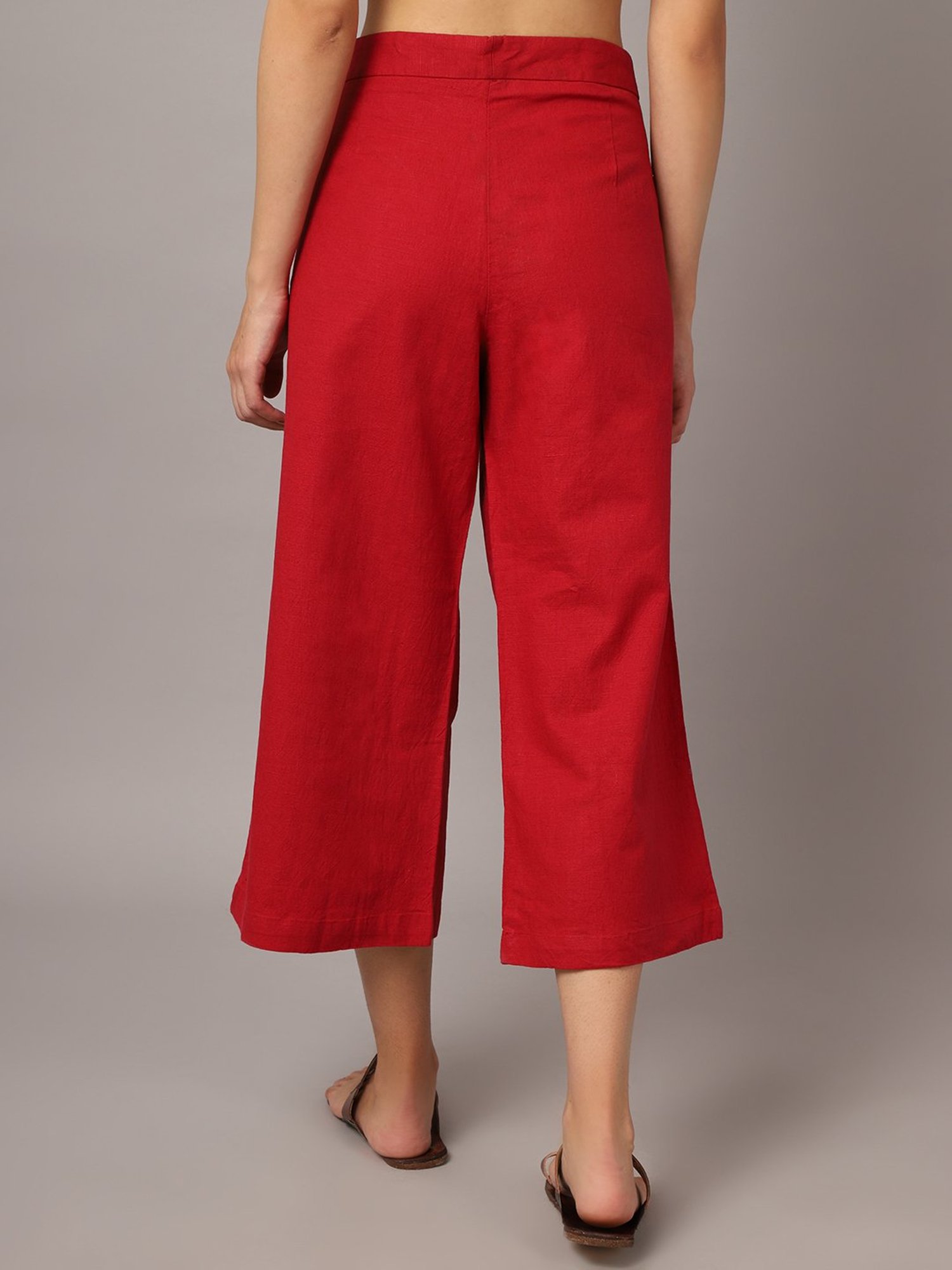 Crozo By Cantabil Red Regular Fit Mid Rise Crop Pants