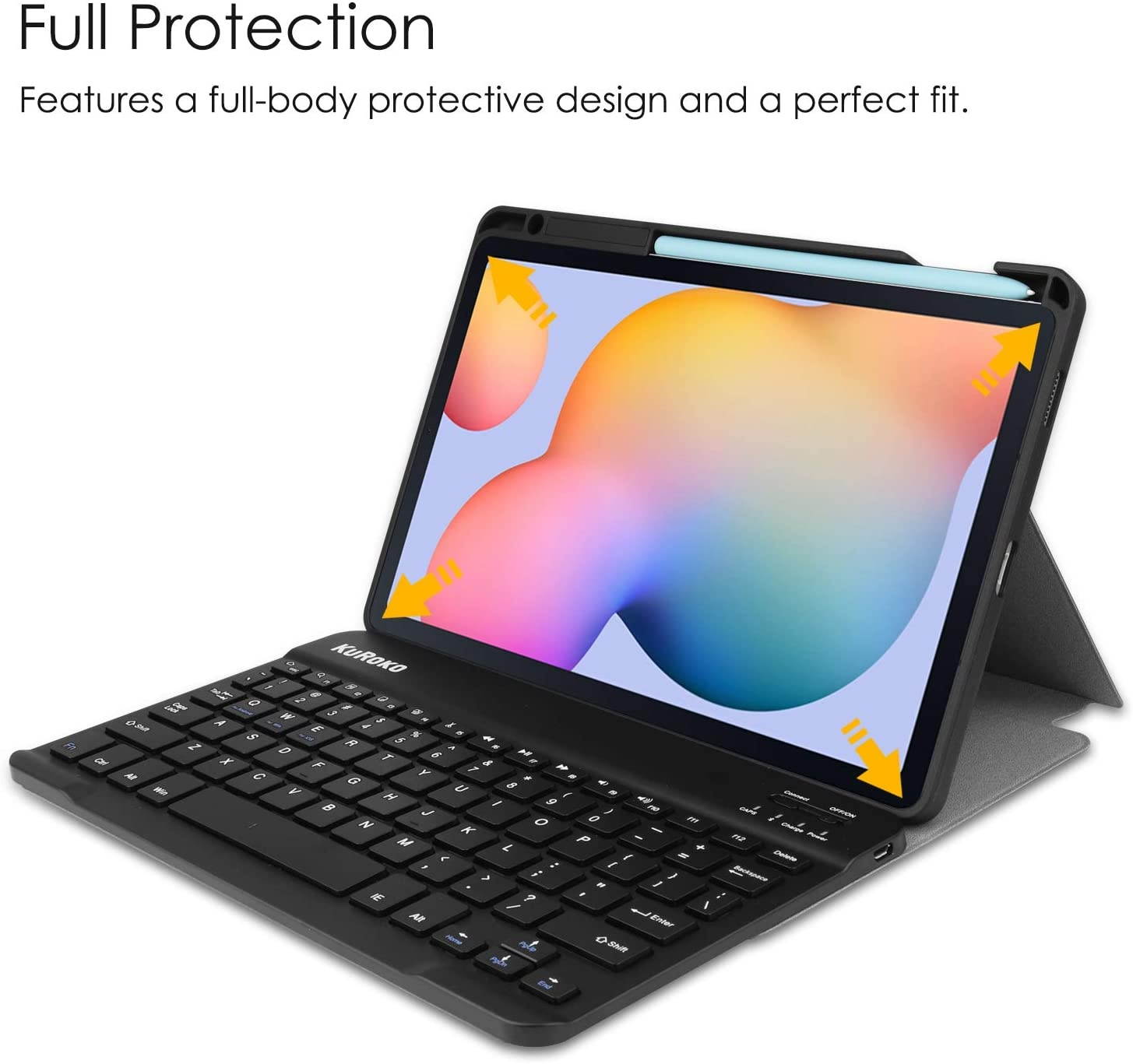 KuRoKo Galaxy Tab S6 lite 10.4 Wireless Keyboard Case with Pen Holder- TPU Backshell Folio Stand Cover with Removable Wireless Keyboard Compatiable with Galaxy Tab S6 lite 10.4 SM-P610/P615 (Black)