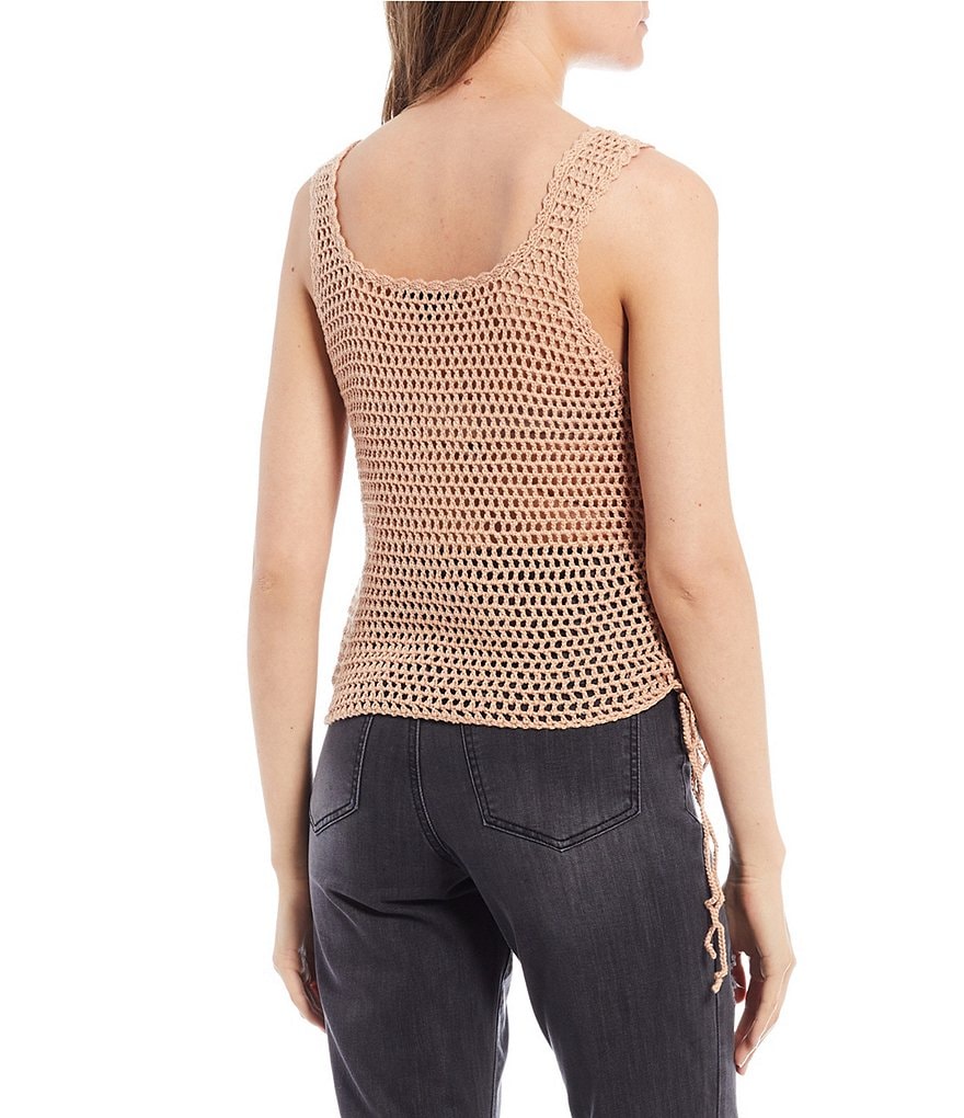Say What Sleeveless Ruched-Side Crochet Knit Tank Top
