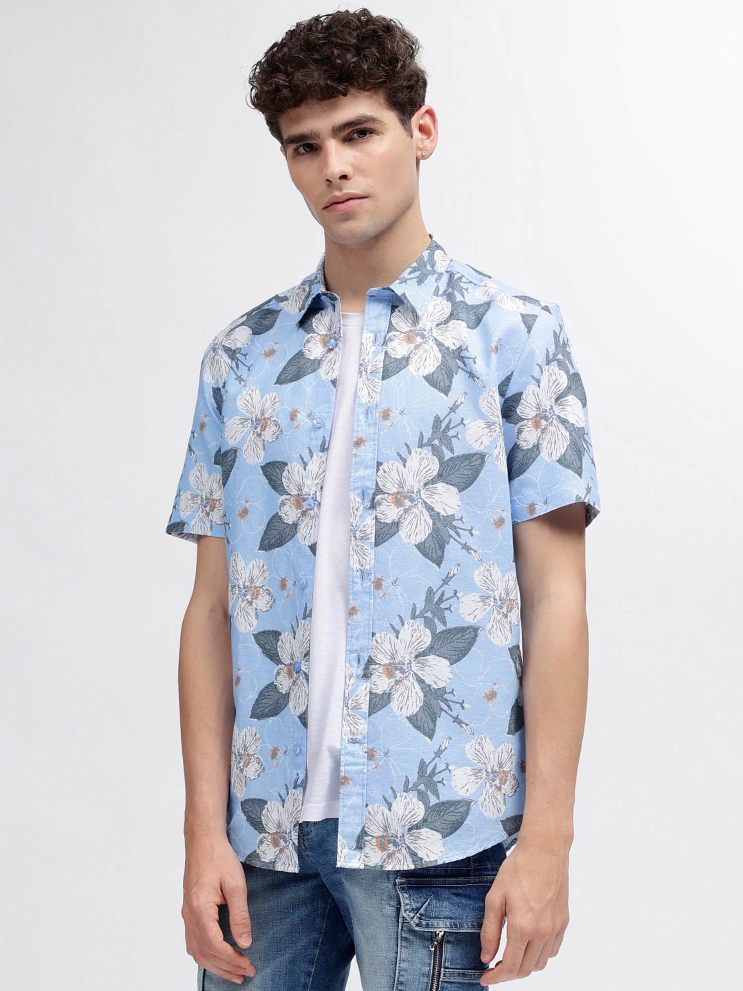Iconic Men Printed Regular Fit Linen Shirt