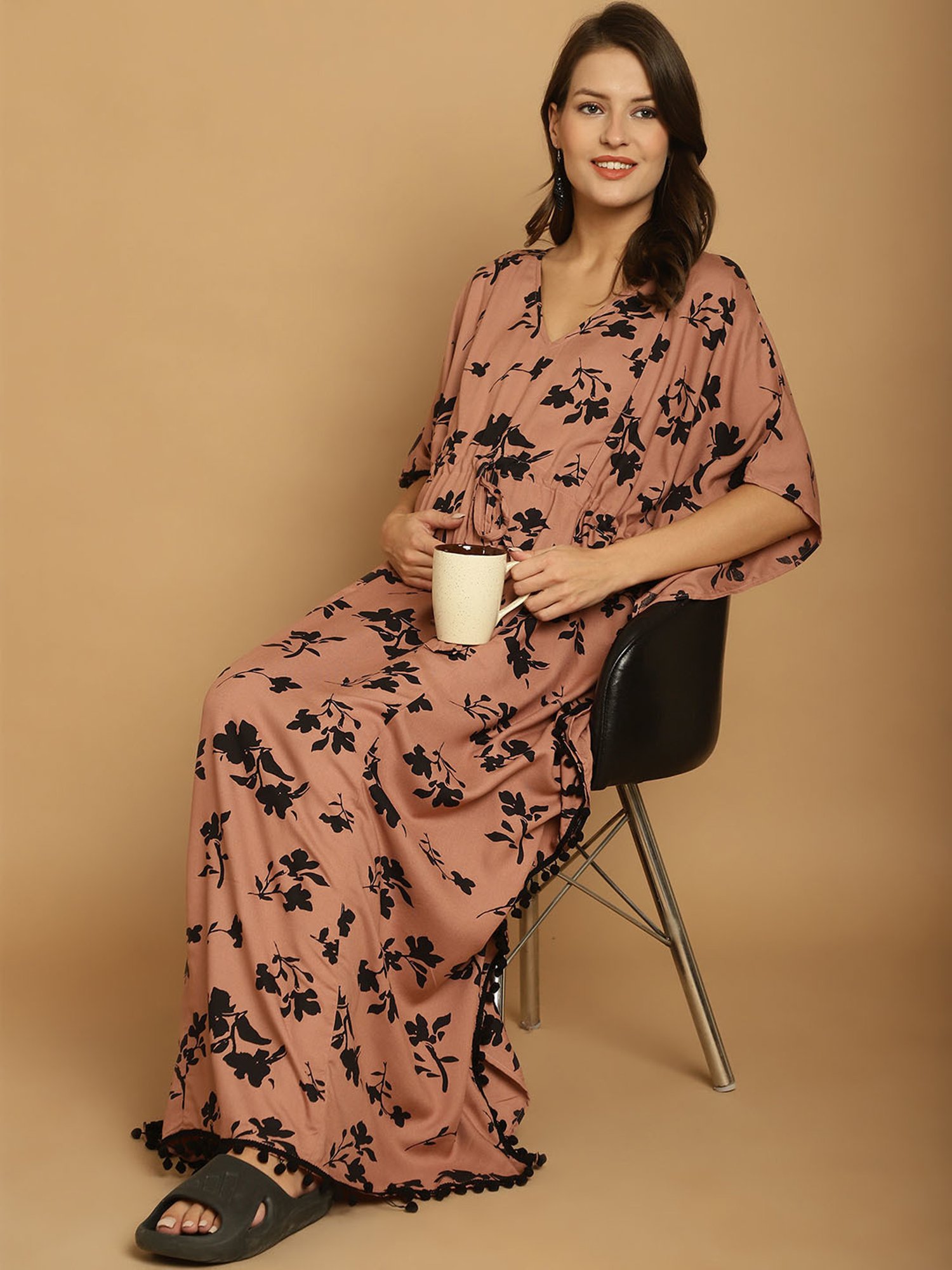 Secret Wish Brown Printed Maternity Kaftan Nighty