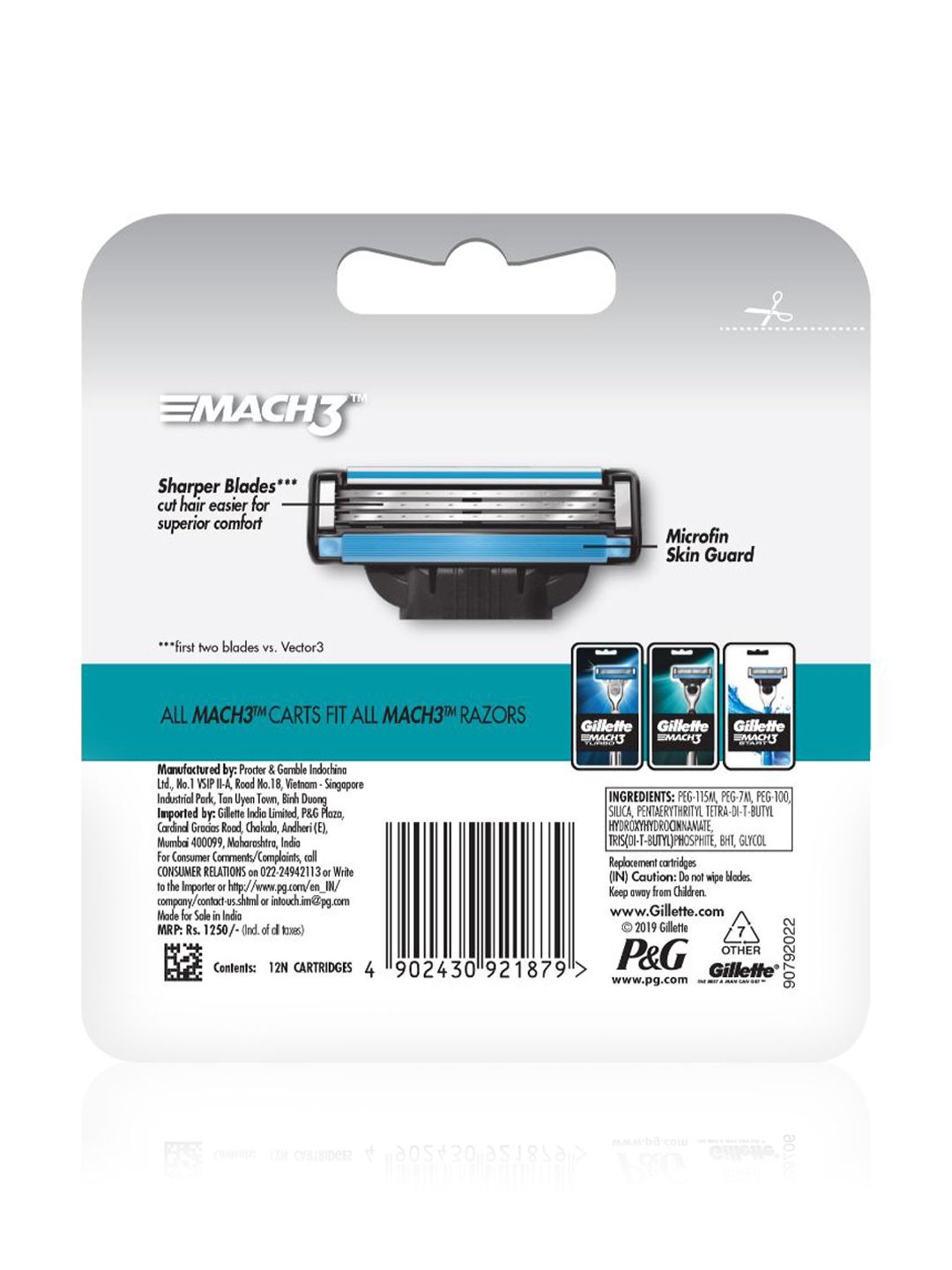 Gillette Mach 3 Manual Shaving Razor Blades Cartridge Pack of 12