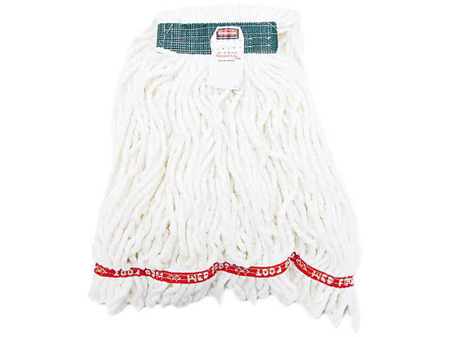 Rubbermaid Commercial A21206WHI Web Foot Shrinkless Looped-End Wet Mop Head, Cotton/Synthetic, Medium, White