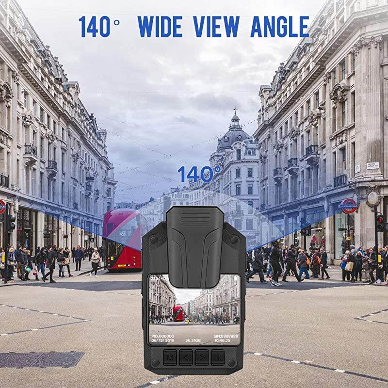 P100 1296P Body Mounted Camera 8-9hrs Recording Wearable Video Recorder Manually Night Vision for Law Enforcement (32G)