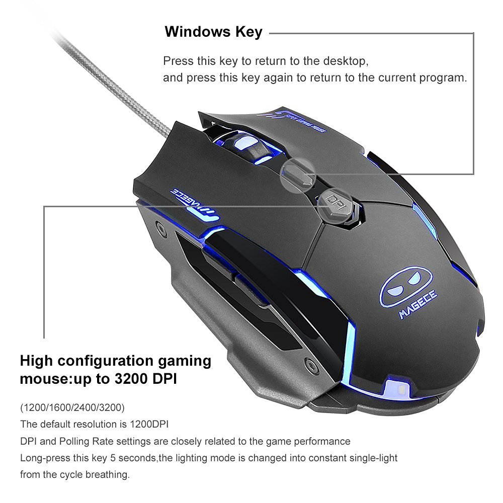 Magece G2 Gaming Mice 3200 DPI 6 Buttons Professional Ergonomic Gaming Mouse for PC Mac Gamer